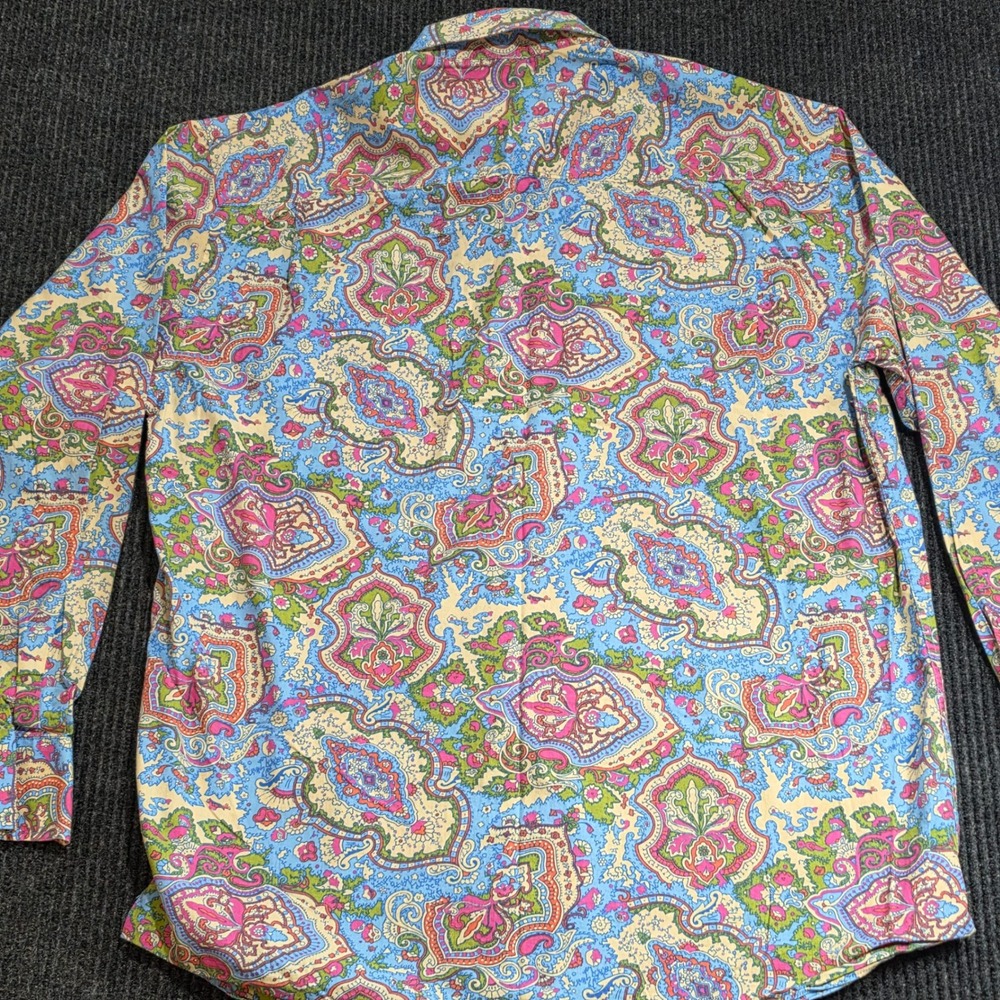 Alan Flusser Button Down Shirt Large Blue Paisley Excellent Long Sleeve Cotton - Picture 6 of 12